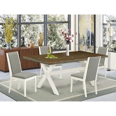 East West Furniture 5 Piece X-Style Modern Dining Table Set - Linen White X077LA206-5